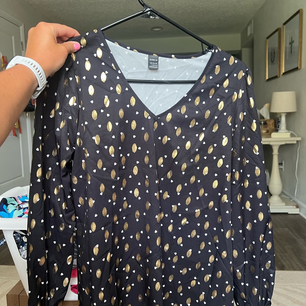 SHEIN Black and Gold Polka Dot Blouse